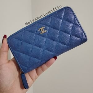 RARE Authentic Chanel 19s Iridescent Blue Wallet